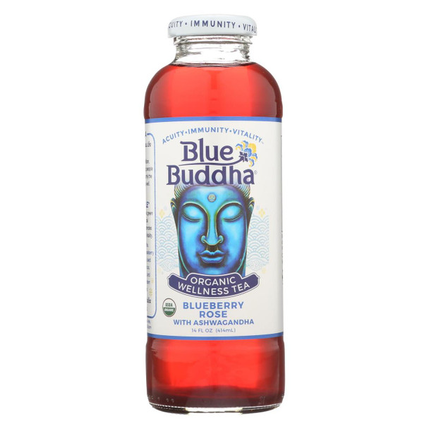 Blue Buddha - Organic Wellness Tea - Blueberry Rose with Ashwagandha - Case of 12 - 14 oz.