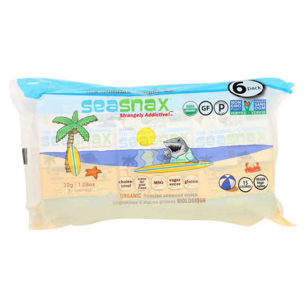 Seasnax Organic Seaweed Snack - Original - Case of 12 - 1.08 oz