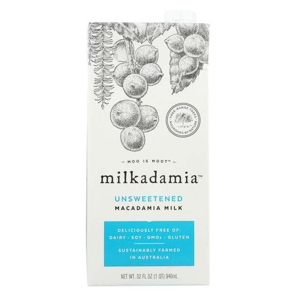 Milkadamia Milk - Unsweetened - Case of 6 - 32 Fl oz.