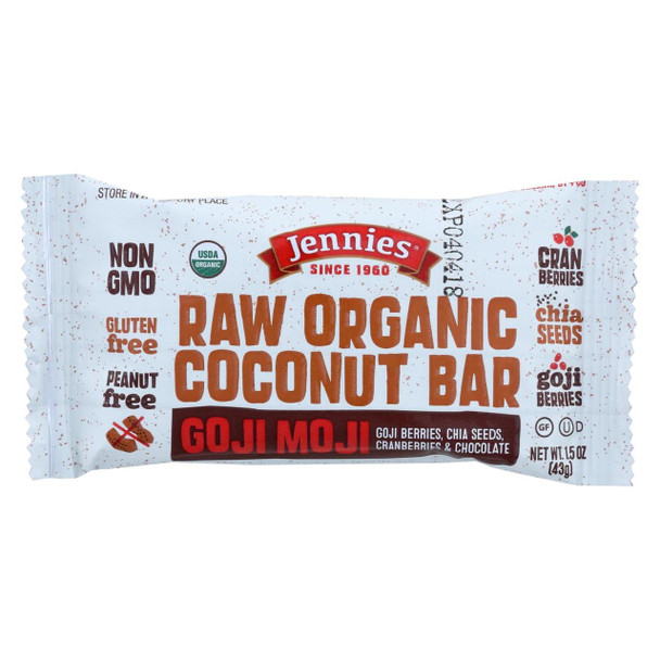 Jennie's Organic Goji Moji Raw Coconut Bar - Case of 12 - 1.5 oz.