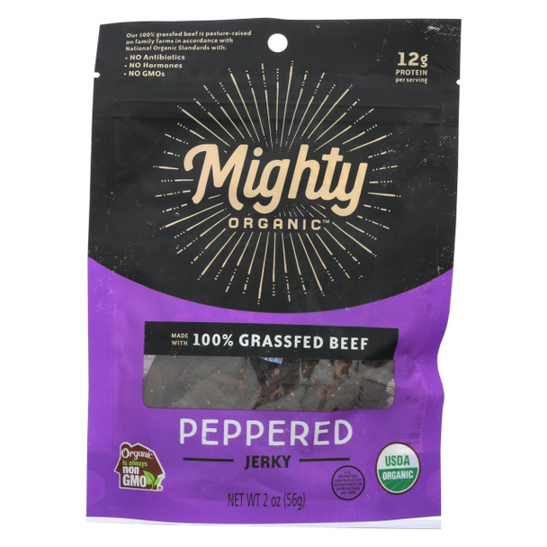 Organic Prairie Mighty Beef Jerky - Peppered - Case of 8 - 2 oz.