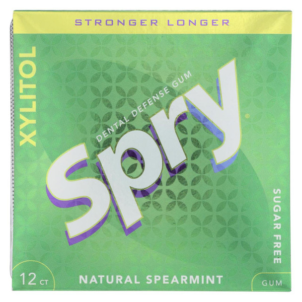 Spry Xylitol Gum - Stronger Longer Spearmint - Case of 12 - 12 count
