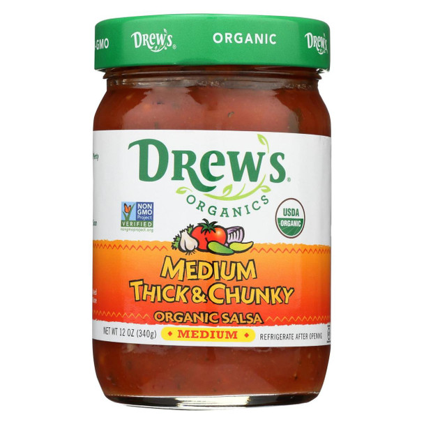 Drew's Organics Medium Thick and Chunky Salsa - 12 Oz. - Case of 6