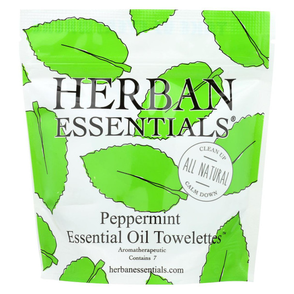 Herban Essentials Towelettes - Peppermint - Essential Oil - 7 count
