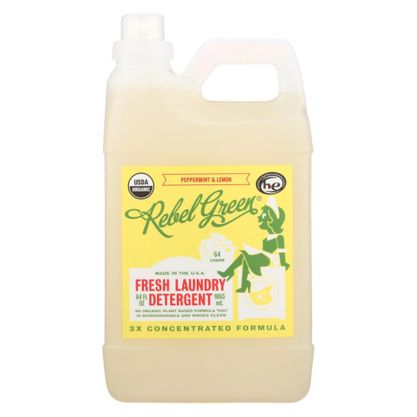 Rebel Green Laundry Detergent - Organic - Peppermint and Lemon - Case of 4 - 64 fl oz