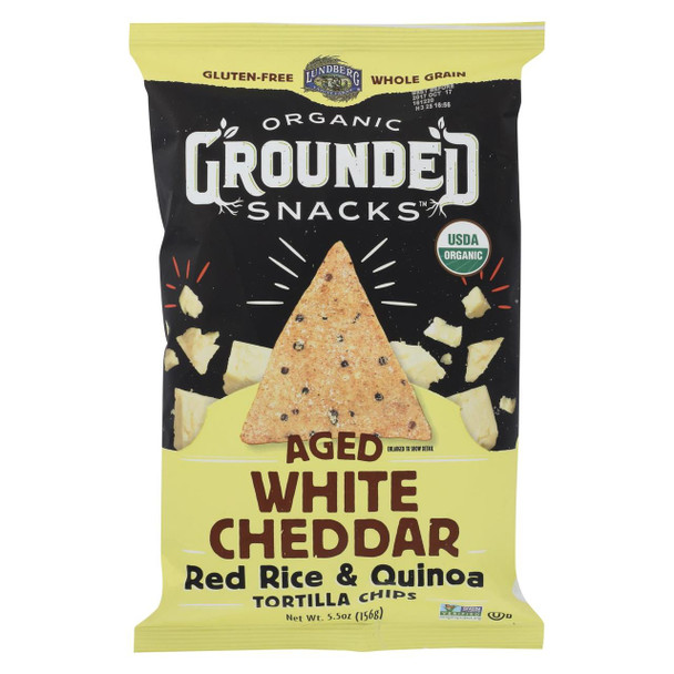 Lundberg Family Farms Organic Grounded Chips - White Cheddar - Case of 12 - 5.5 oz