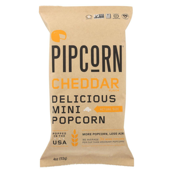 Pipcorn Mini Popcorn - Cheddar - Case of 12 - 4 oz