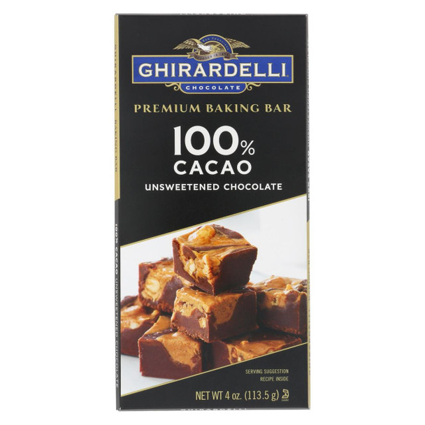 Ghirardelli Premium Baking Bar - 100% Cacao Unsweetened Chocolate - Case of 12 - 4 oz