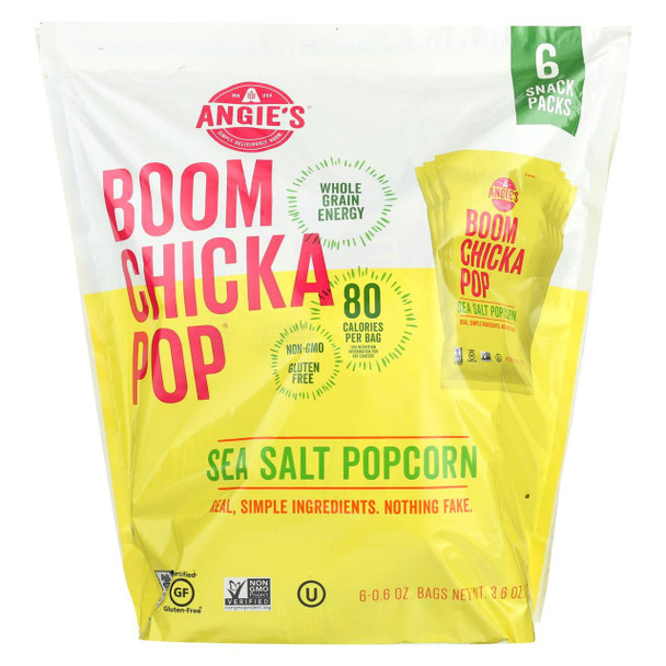 Angie's Kettle Corn Popcorn - Boomchickapop - Sea Salt - Case of 4 - 6/.6 oz