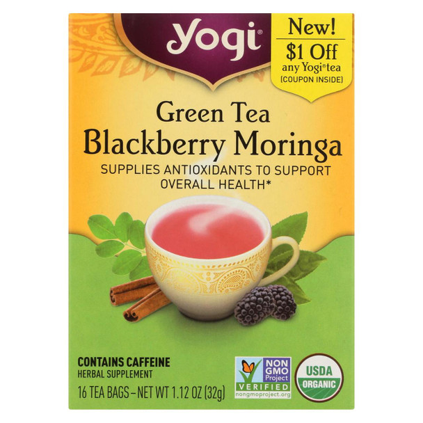 Yogi Tea - Organic - Green - Blackberry Moringa - Case of 6 - 16 BAG