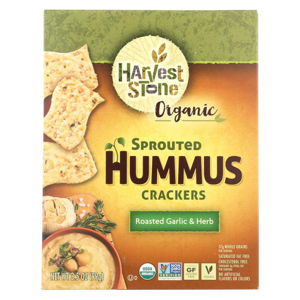 Harvest Stone Organic Hummus Crackers - Roasted Garlic & Herb - Case of 6 - 3.5 oz