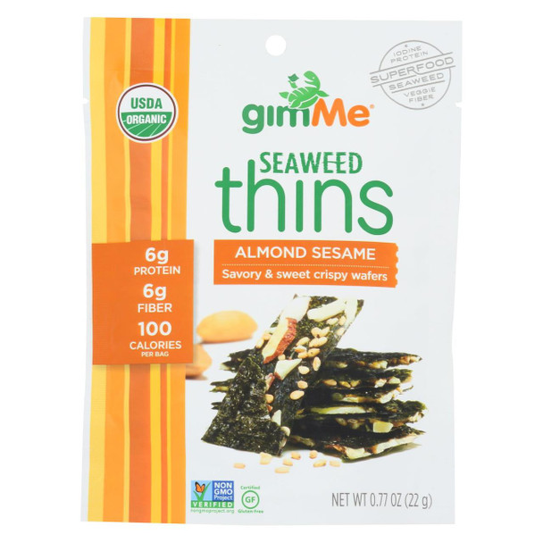 Gimme Seaweed Snacks Organic Seaweed Thins - Almond Sesame - Case of 12 - .77 oz