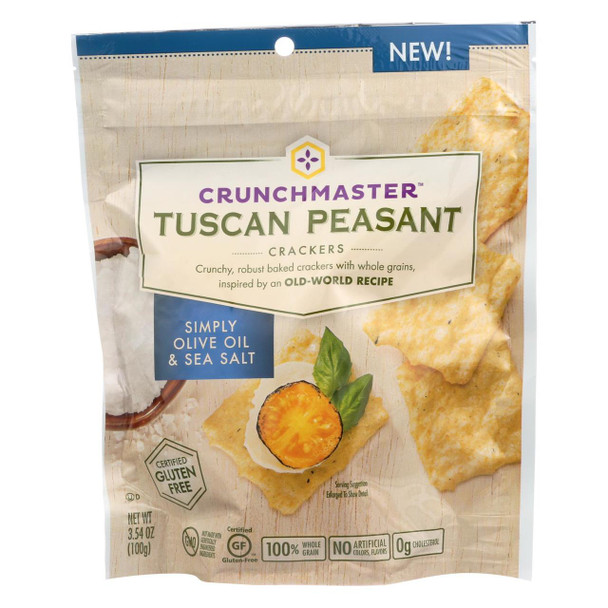 Crunchmaster Crackers - Tuscan Peasant Simply Olive Oil and Sea Salt - Case of 12 - 3.54 oz.