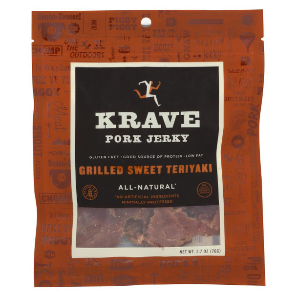 Krave Pork Jerky - Grilled Sweet Teriyaki - Case of 8 - 2.7 oz