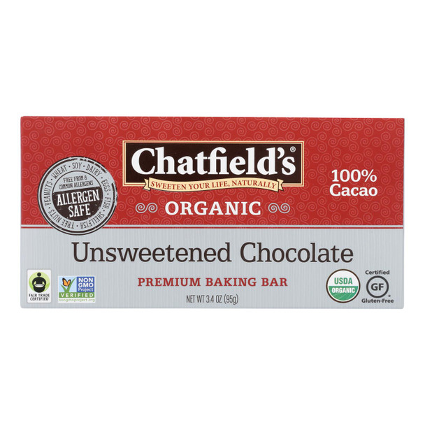 Chatfield's Baking Bar - Organic - Unsweetened Chocolate - Case of 40 - 3.4 oz