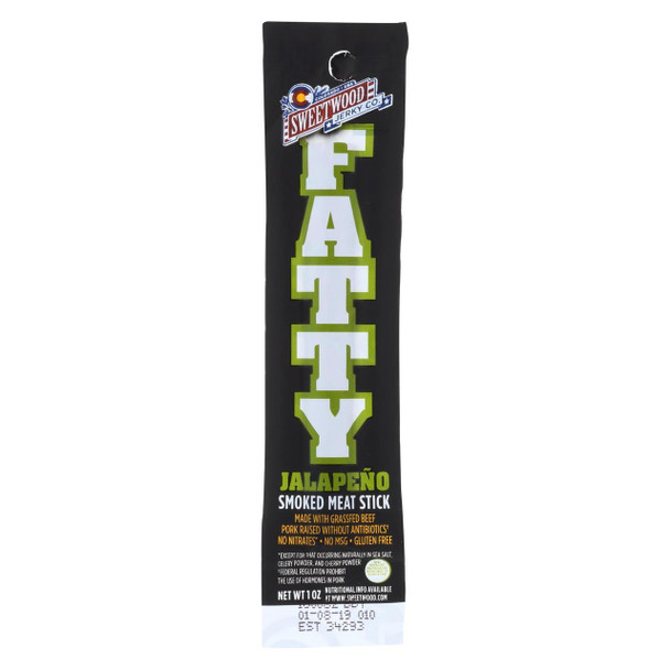 Sweetwood Cattle Meat Stick - Fatty - Jalapeno - Case of 20 - 1 oz