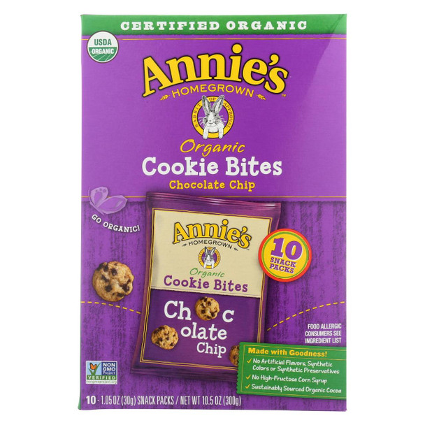 Annie'S Homegrown Cookie Bites Chocolate Chip 10- 1.05 - Case Of 6 - 10 Ct