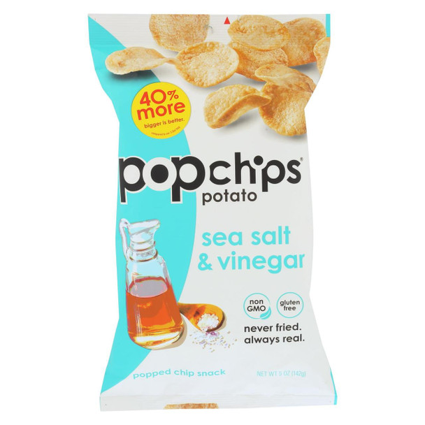 Popchips Potato Chip - Sea Salt - Vinegar - Case of 12 - 5 oz