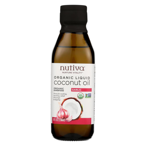 Nutiva Oil - Organic - Liquid Coconut - Garlic - Case of 6 - 8 fl oz