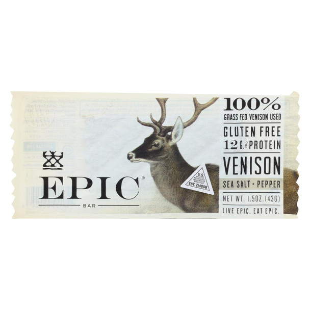 Epic - Bar - Venison - Sea Salt - Pepper - Case of 12 - 1.5 oz