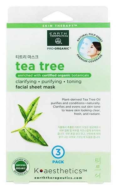 Earth Therapeutics Mask - Sheet - Tea Tree - 3Pk - .02 oz