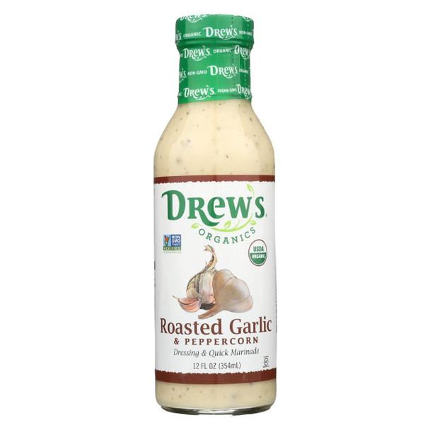 Drew's Organics Organic Dressing and Quick Marinade - Roasted Garlic and Peppercorn - 12 Fl. Oz. - Case of 6