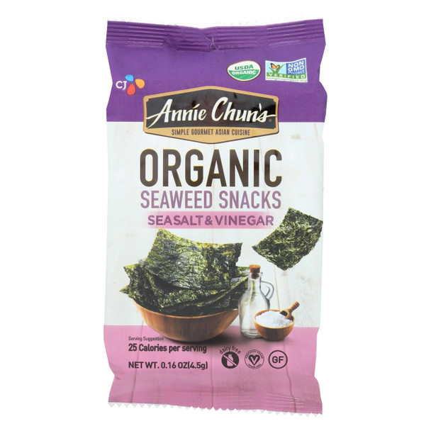 Annie Chun's Seaweed Snack - Sea Salt and Vinegar - Case of 12 - .16 oz.