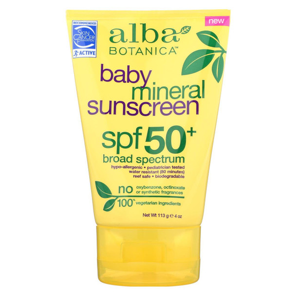 Alba Botanica - Sunscreen - SPF 50 Broad Spectrum - Case of 1 - 4 oz.