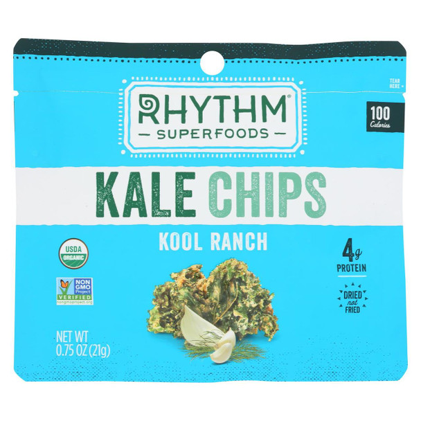 Rhythm Superfoods Kale Chips - Organic - Kool Ranch - Case of 8 - .75 oz