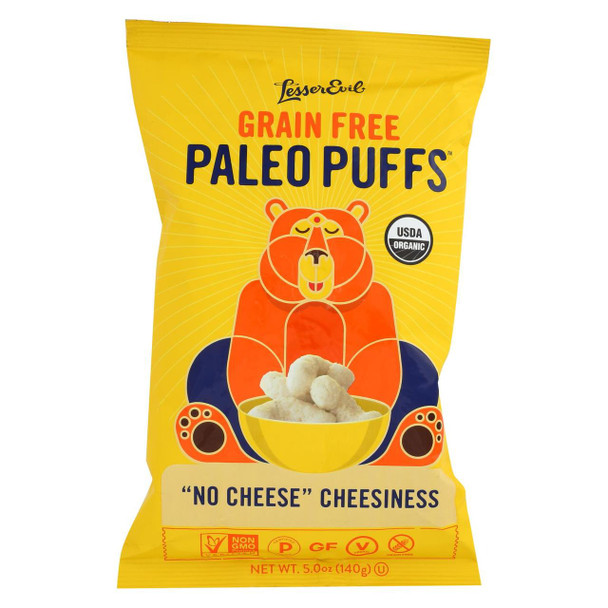 Lesser Evil Puffs - Crunchy No Cheese Cheesiness - Case of 9 - 5 oz.