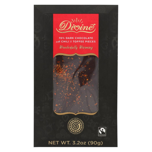 Divine Bar - 70% Dark Chocolate - Sweet Chili - Case of 12 - 3.2 oz
