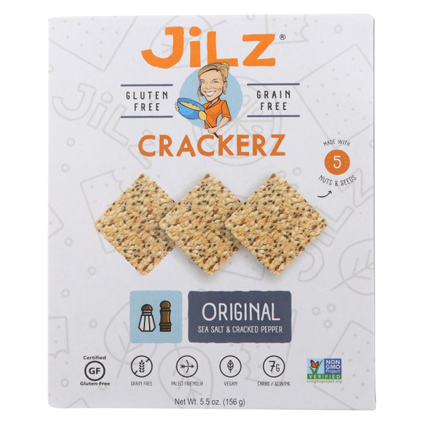 Jilz Gluten Free - Crackers - Original Cracked Pepper and Sea Salt - Case of 12 - 5.5 oz.