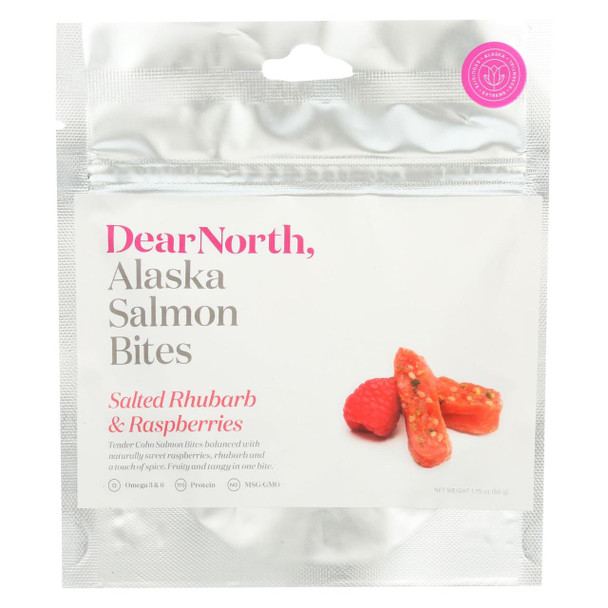 Dearnorth Alaska Salmon Bites - Salted Rhubarb and Raspberries - Case of 8 - 1.75 oz.