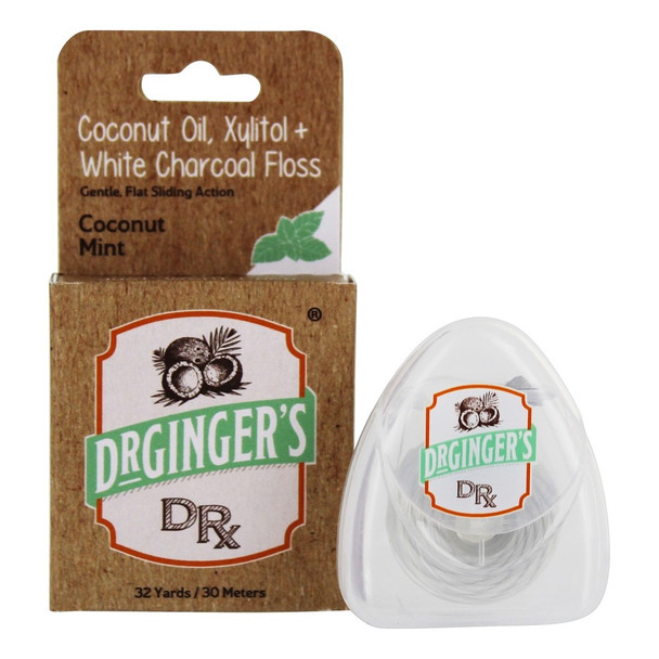 Dr. Ginger's - White Charcoal Xylitol and Coconut Oil Flat Floss - 32 Yards