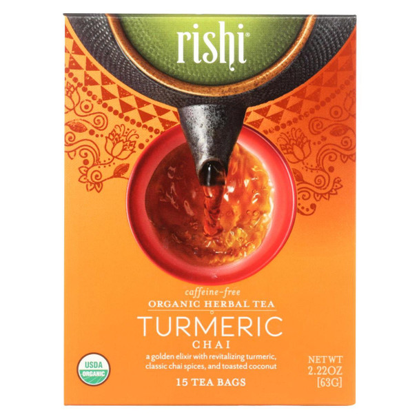 Rishi - Organic Tea - Turmeric Chai - Case of 6 - 15 Bags