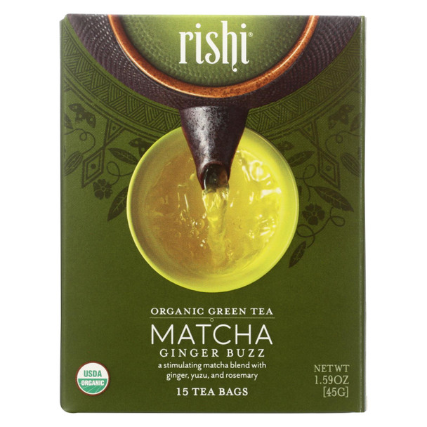 Rishi - Organic Tea - Matcha Ginger Buzz - Case of 6 - 15 Bags