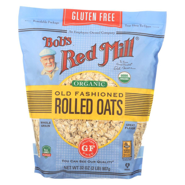 Bob's Red Mill - Organic Old Fashioned Rolled Oats - Gluten Free - Case of 4-32 OZ