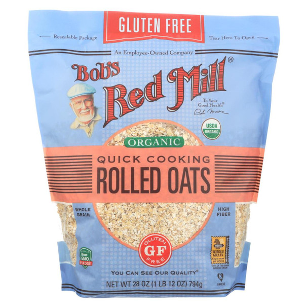 Bob's Red Mill - Organic Quick Cooking Rolled Oats - Gluten Free - Case of 4-28 OZ