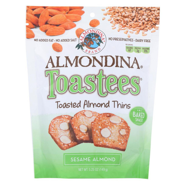 Almondina - Toastees - Toasted Almond Thins - Sesame Almond - Case of 12 - 5.25 oz.