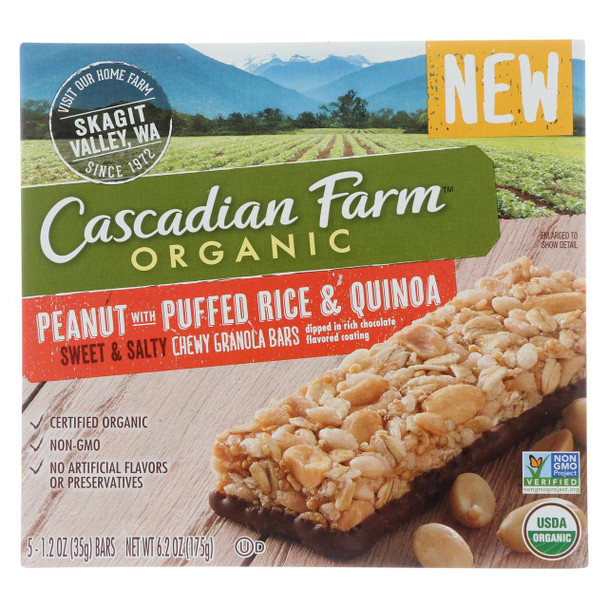 Cascadian Farm - Chewy Granola Bars - Peanut with Puffed Rice and Quinoa - Case of 12 - 6.2 oz.