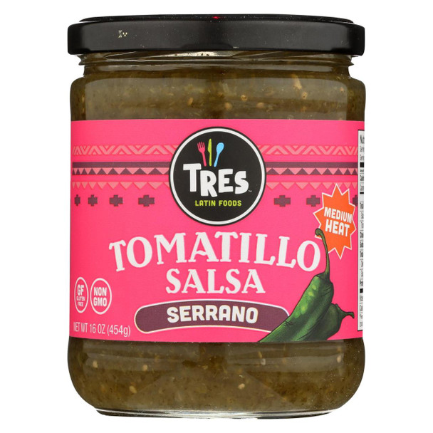 Tres Latin Foods - Tomatillo Salsa - Serrano - Medium Heat - Case of 6 - 16 oz.