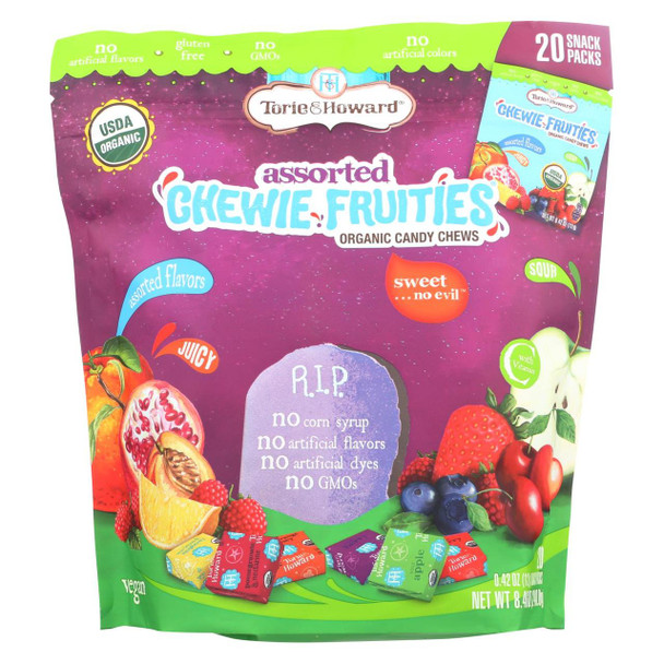 Torie and Howard - Chewy Fruities Organic Candy Chews - Assorted - Case of 12 - 8.46 oz.