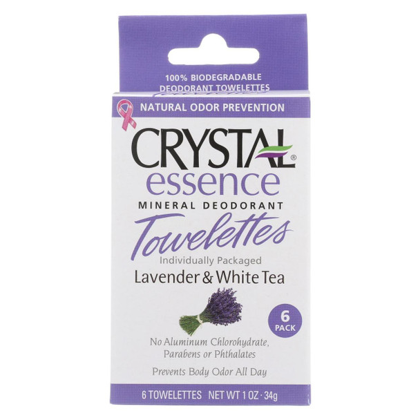 Crystal Deodorants - Deodorant Towelettes - Lavender and White Tea - 6 Count