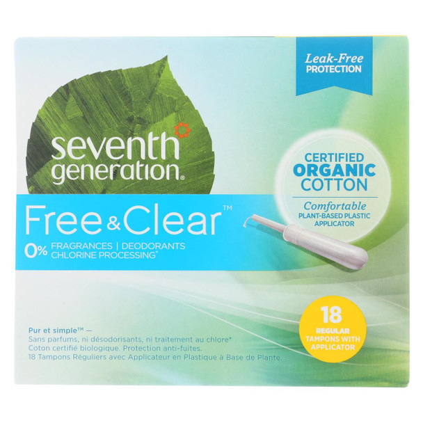 Seventh Generation - Free and Clear Tampons with Applicator - Regular - Case of 12 - 18 Count