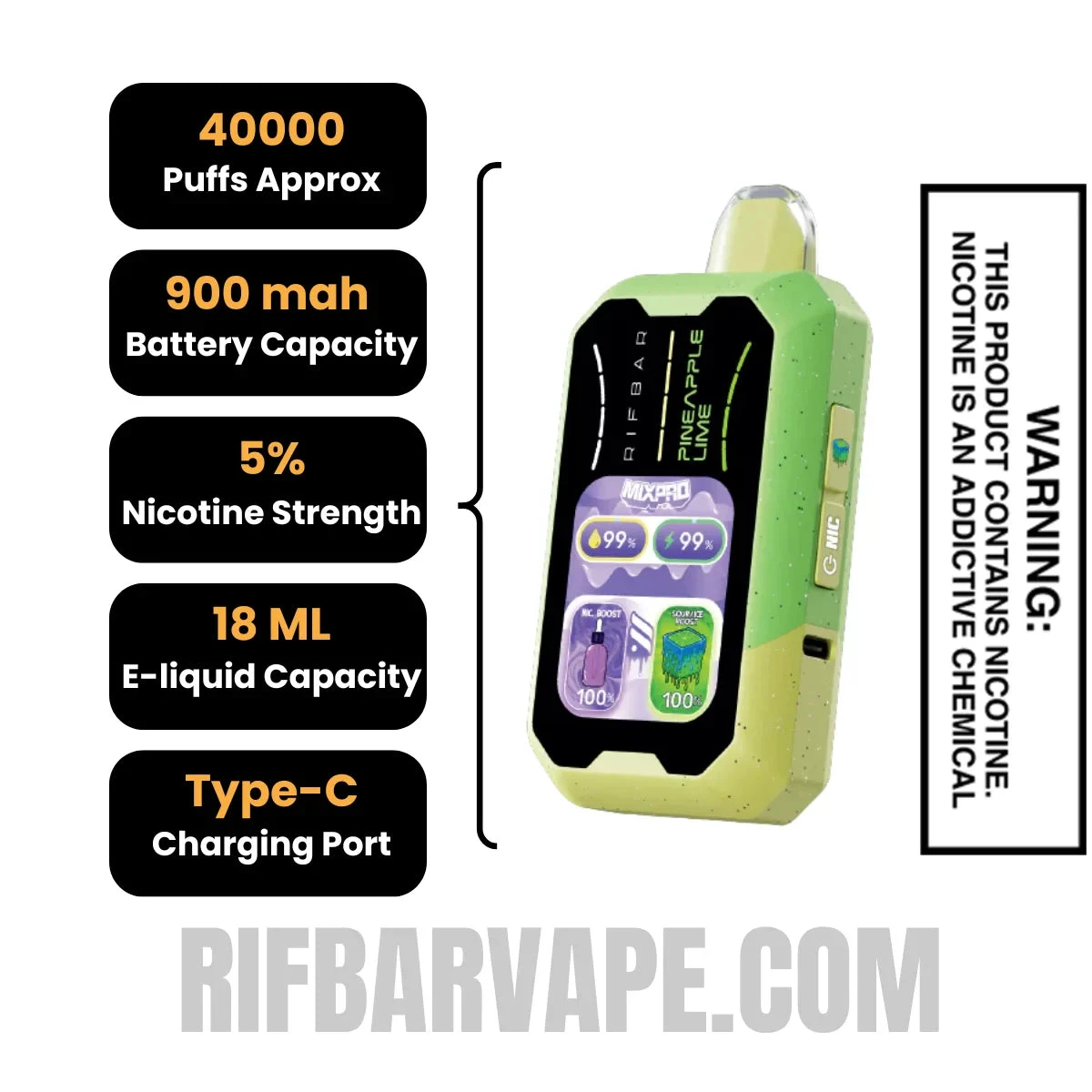 Pineapple Lime Rifbar MixPro Sour Disposable Vape specifications