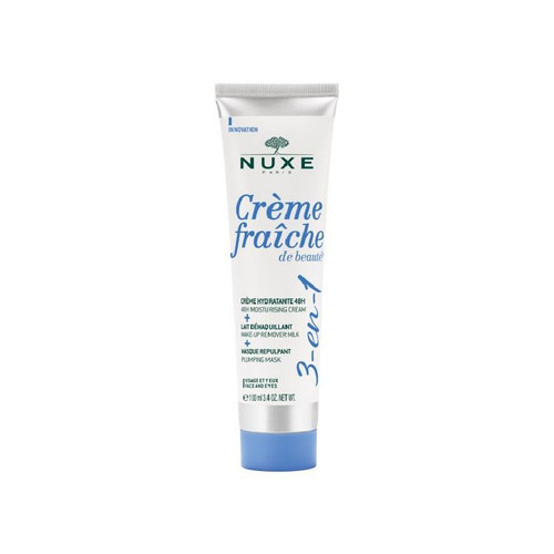 NUXE Crème fraîche de beauté 3-en-1, Crema Hidratante 48 h, Leche Desmaquillante, Mascarilla Repulpante 100ml