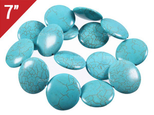 25mm Blue Howlite Coin Loose Beads 7" [iwa296]