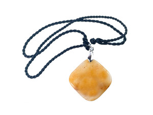 32mm Yellow Jade Diamond Pendant with Satin Rope Cord 17" & knot closure [y925ar]