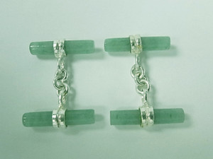 925 Sterling Silver Cufflink With 4pcs 4x20mm Aventurine Tube 1pair [y835a]