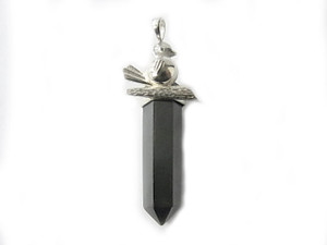 925 Sterling Silver 50mm Hematite Healing Crystal Point Pendant [y814c]
